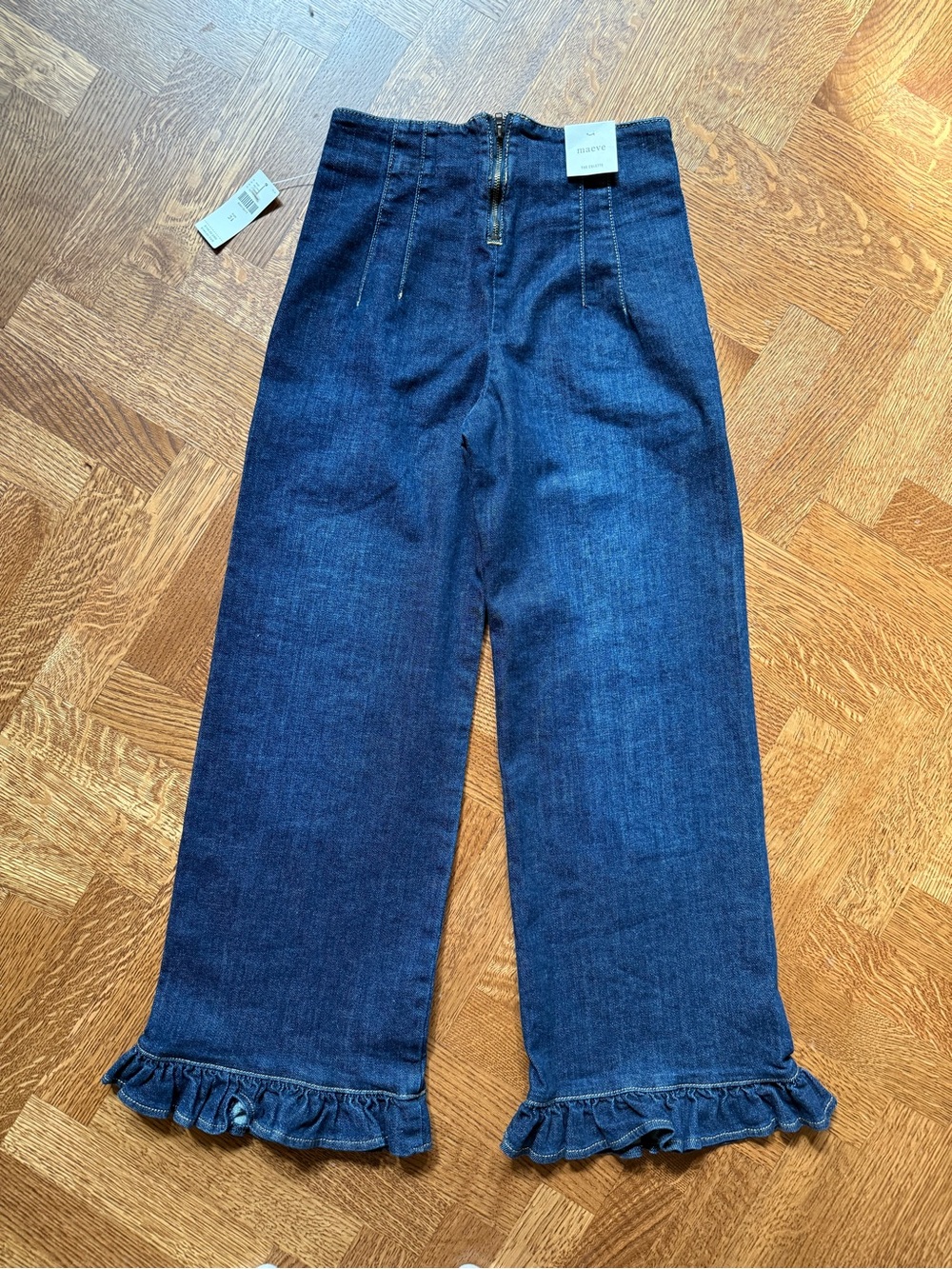NWT ANTHROPOLOGIE Maeve Colette Ruffle Crop Wide Leg Jeans Patch Pocket 24 - Picture 3 of 9